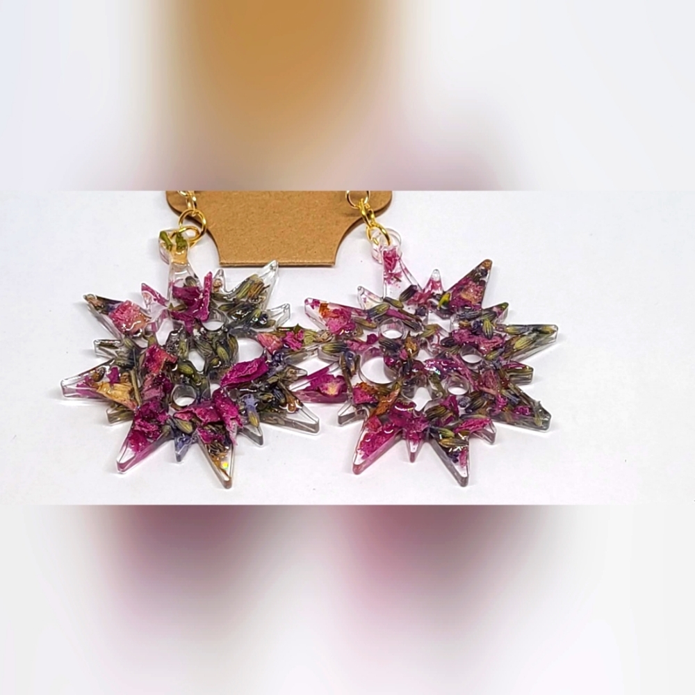 Lavender Peony and Lotus Seed festival earrings